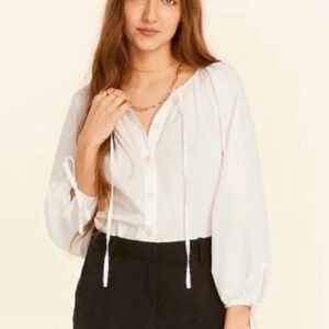 J. Crew White Button-Front Peasant Top